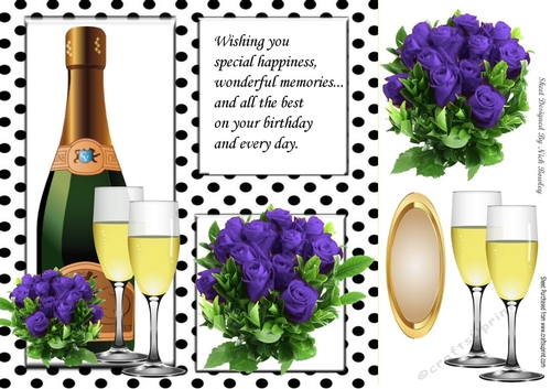 Lovely purple roses and wine for the BIRTHDAY girl in polkadot frame 8x8
