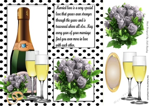 Lovely silver roses and wine for your WEDDING in polkadot frame 8x8