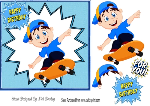 Boy Skate Boarding in blue cap 7x7