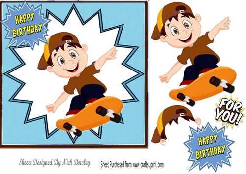 Boy Skate Boarding in brown cap 7x7