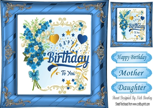 Pretty blue forget me nots & lily of the valley for BIRTHDAY 8x8