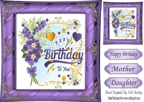 Pretty purple forget me nots & lily of the valley for BIRTHDAY 8x8