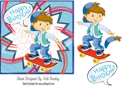 Boy on skate board in blue hat funky 7x7 frame