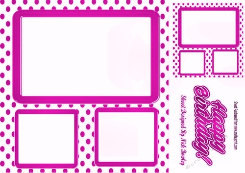 cerise polkadot window frame card front & topper 8x8