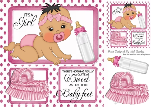 Sweet baby girl with bottle,basinette window 8x8 frame