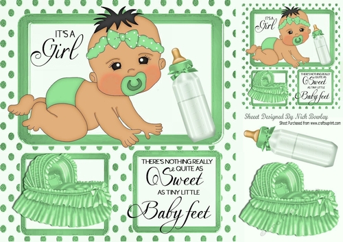 Sweet baby girl with bottle mint bassinet window 8x8 frame