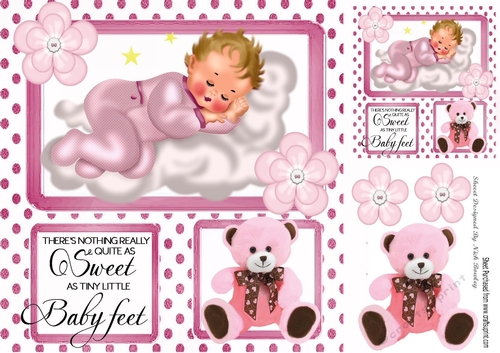 Cute sleepy baby girl with pink teddy 8x8 window card