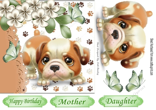 Cute puppy with flowers and butterflies 7x7