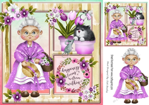 Happiness blooms from within, Grannies garden purple flowers 8x8