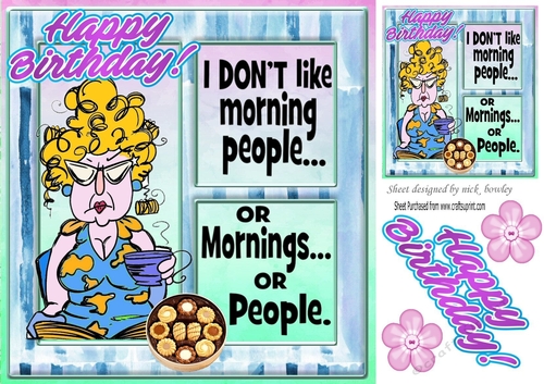 Grumpy Lady that hates mornings in window frame 8x8