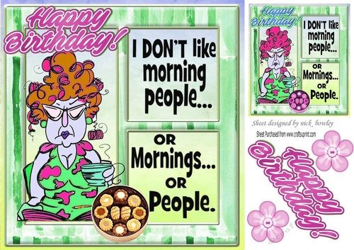 Grumpy Lady that hates mornings in green window frame 8x8