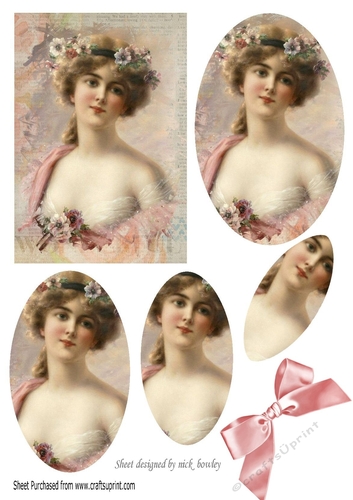 Lovely Vintage lady in peach with oval pyramids