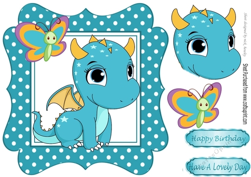 Cute baby blue dragon with butterfly 7x7