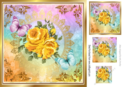 Pretty watercolour yellow roses with rainbow  frame 8x8