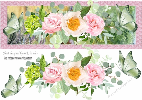 Pretty water colour wild flowers with lace & butterflies DL
