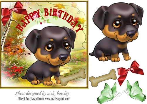 Those cute puppy eyes! with corner red bow 7x7