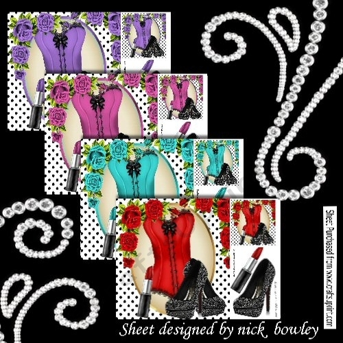 4 Lovely Cards of Glamour Girl Basques in 8x8 polkadot frames mini kit