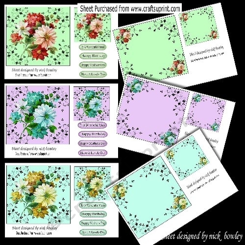 Three 7x7 pretty floral cards with matching inserts 7x7 mini kit
