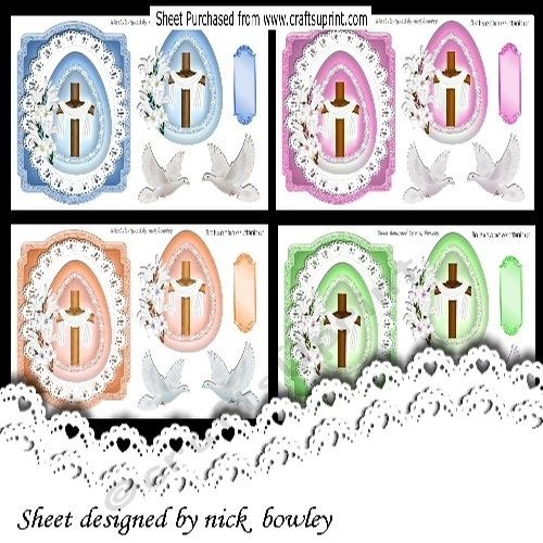 4 Lovely Cards of crosses on lace with doves mini kit