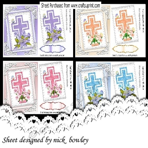 4 Lovely Cards of crosses on lace stackers with lilies & Daffs A5 mini kit