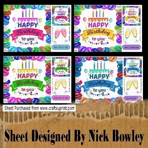 4 Lovely Birthday Card fronts in 8x8 Balloon Frames