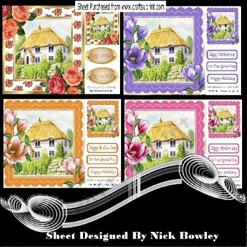 4 Lovely country cottages with magnolias/roses 8x8 mini kit