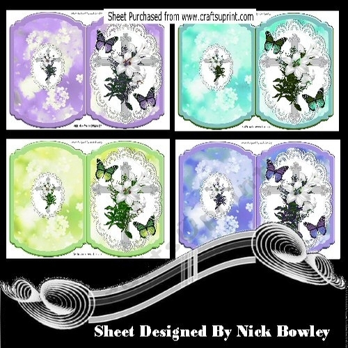 4 Lovely silver crosses with lilies bracket cards mini kit
