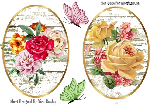 2 Lovely watercolour flower  toppers/card fronts with butterflies
