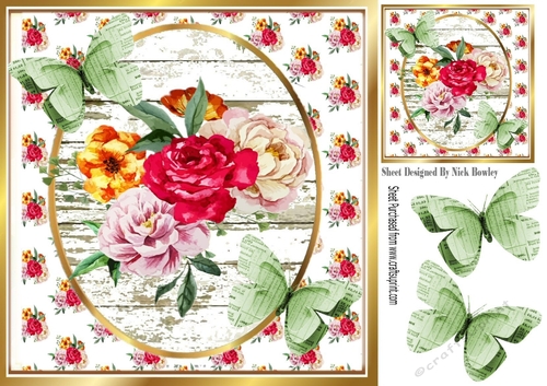 Water colour  pink flowers topper, on oval frame 8x8 