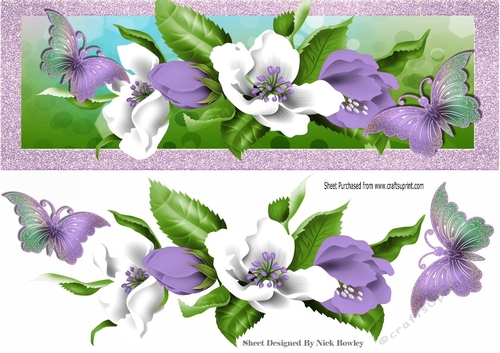 Pretty lilac and white spring flowers with butterflies DL