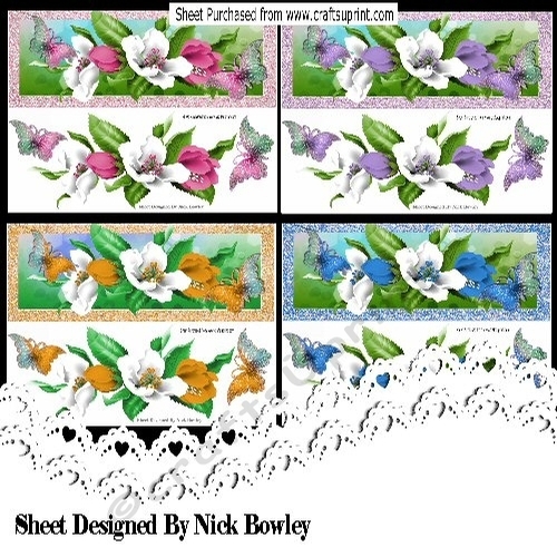 4 Lovely Coloured flowers with butterflies DL Large card  mini kit