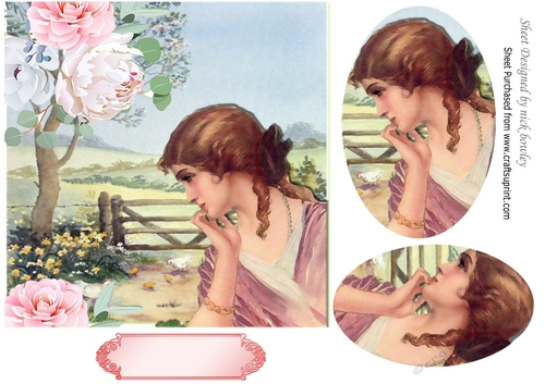 Pretty vintage lady in the meadows in deep thought oval pyramids 7x7