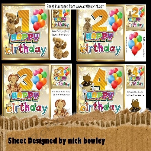 4 Lovely Birthday card fronts ages (1 to 4)  8x8 mini kit