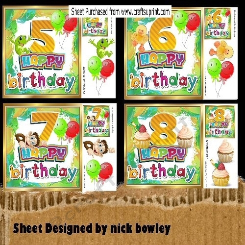 4 Lovely Birthday card fronts ages (5 to 8)  8x8 mini kit