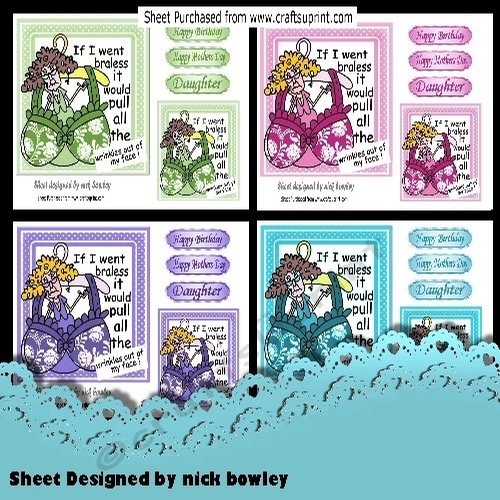4 Lovely Stella Antics with bra, card fronts 7x7 mini kit