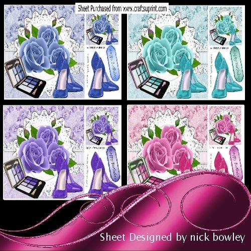 4 Lovely card fronts with roses,Lace and Pretty shoes 8x8 mini kit
