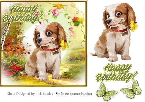 Cute puppy with flower in his mouth 7x7