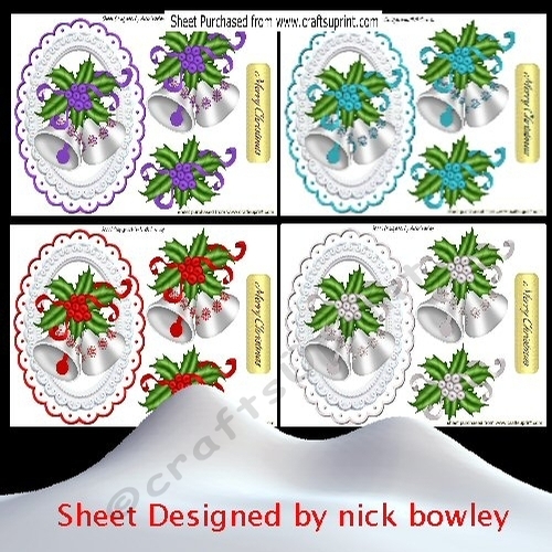 4 Pretty toppers of christmas bells with holly A5