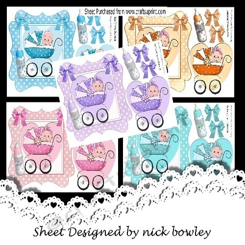 Five cute little babies,boy/girls in prams in polkadot frames mini kit