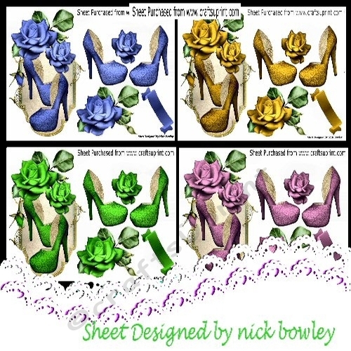 4 Lovely Toppers with roses and pretty shoes mini kit