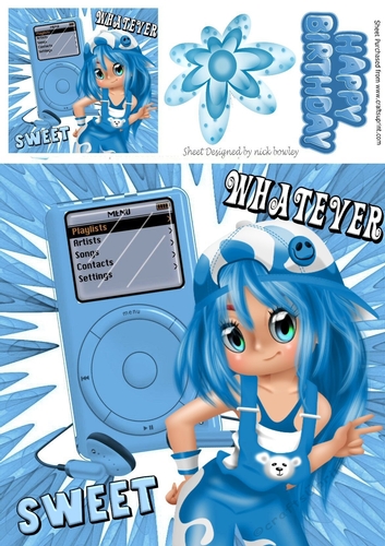Trendy Girl with blue MP3 Player 8x8