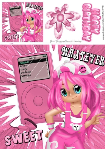 Trendy Girl with pink MP3 Player 8x8