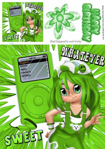 Trendy Girl with green MP3 Player 8x8