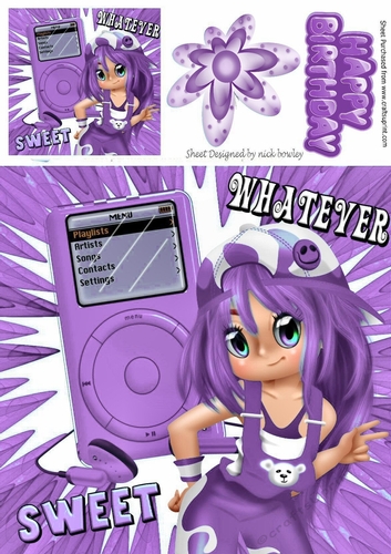 Trendy Girl with purple MP3 Player 8x8