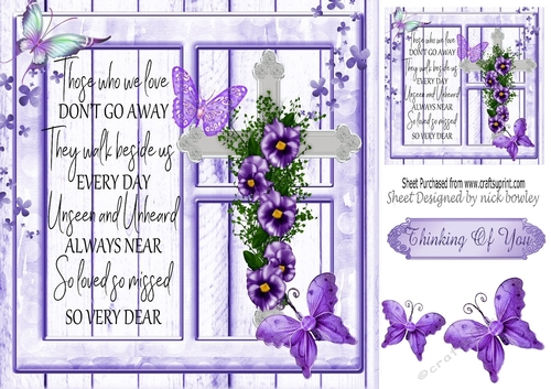Lovely sympathy cross with purple butterflies & flowers 8x8