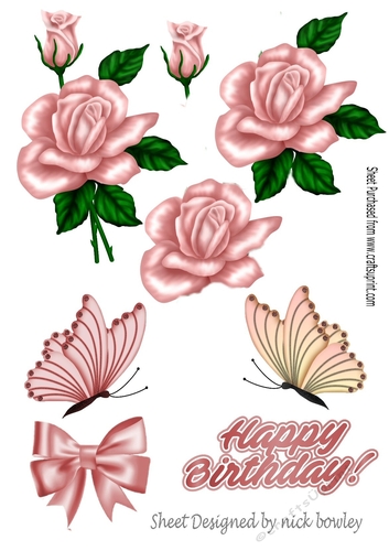 Pretty blush  pink rose with buds and embelishments collage cut outs (set 1)