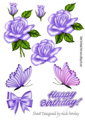 Pretty purple rose with buds and embelishments collage cut outs (set 2)