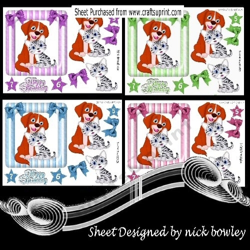 4 Cute cuddle friends puppy/kitten striped 7x7 cards mini kits