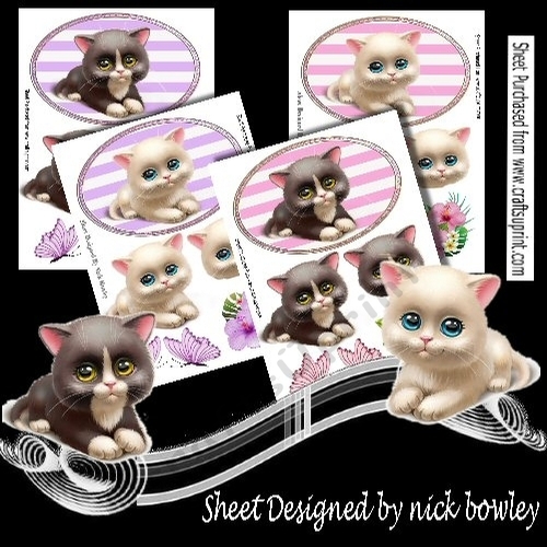 4 Cute black/white kitties in striped toppers cards mini kits