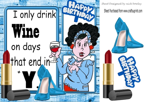 Shoes, My Lippy and a nice glass of wine (blue) 8x8